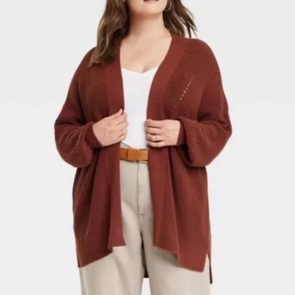 Women's Open-Front Cardigan - Universal Thread™ Brown  Sz M - Picture 2 of 4